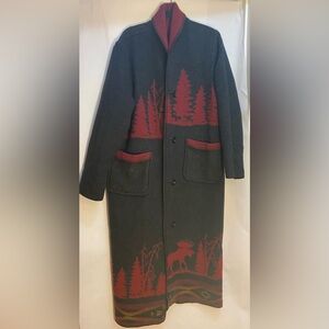 Vintage Wooded River Reversible Wool Blend Long Warm Coat Moose Size Medium